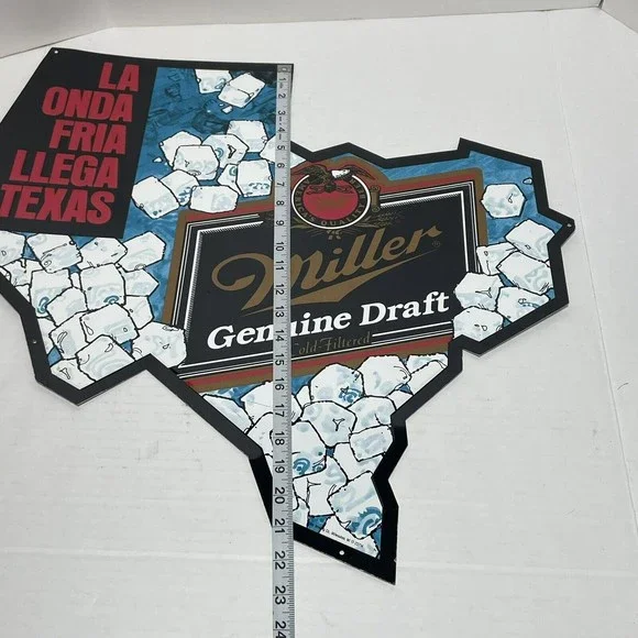 Vintage Miller Genuine Draft Beer Texas State Shaped Metal Bar Sign Rare - Picture 7 of 7